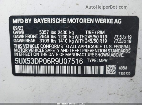 5UX53DP06R9U07516 2024 BMW X3 White 