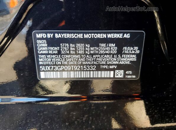 5UX73GP09T9215332 2026 BMW X3 Black Вид наклейки з VIN-кодом
