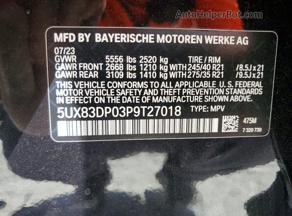 5UX83DP03P9T27018 2023 BMW X3 Black ძრავის განყოფილების ხედი
