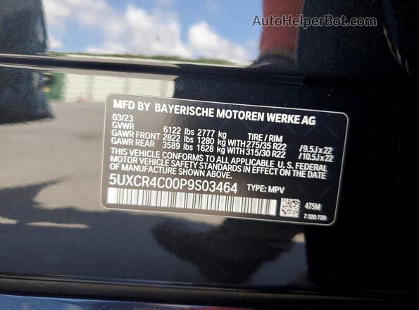5UXCR4C00P9S03464 2023 BMW X5 Black VIN կոդի պիտակի տեսք