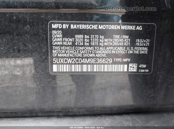 5UXCW2C04M9E36629 2021 BMW X7 Black Vista del compartimento del motor