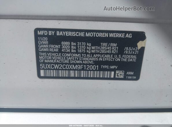 5UXCW2C0XM9F12001 2021 BMW X7 White Շարժիչի բաժամունքի տեսք