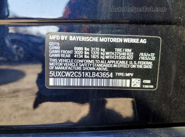 5UXCW2C51KLB43654 2019 BMW X7 Black Панорамний вид салону 360°