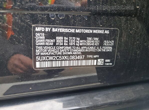 5UXCW2C5XKL083497 2019 BMW X7 Черный Вид наклейки с VIN-кодом
