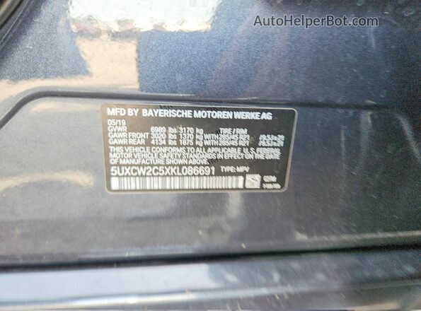5UXCW2C5XKL086691 2019 BMW X7 Black VIN կոդի պիտակի տեսք