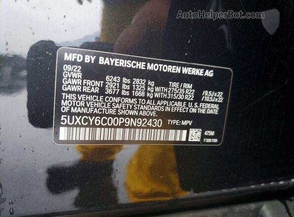 5UXCY6C00P9N92430 2023 BMW X6 Black Widok wnętrza 360 stopni