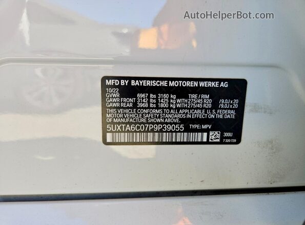 5UXTA6C07P9P39055 2023 BMW X5 White VIN sticker view