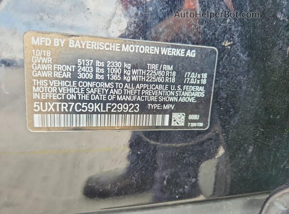 5UXTR7C59KLF29923 2019 BMW X3 Black Вид підкапотного простору