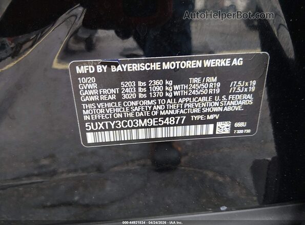5UXTY3C03M9E54877 2021 BMW X3 Black Շարժիչի բաժամունքի տեսք