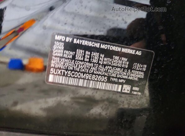 5UXTY5C00M9E82695 2021 BMW X3 Black VIN კოდის სტიკერის ხედი