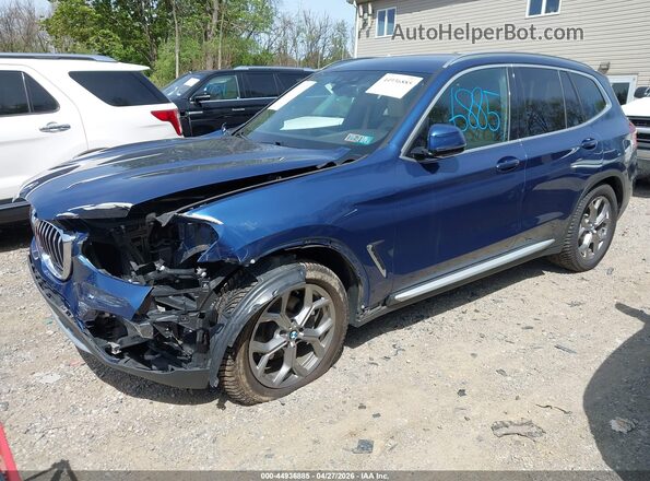 5UXTY5C05LLT33309 2020 BMW X3 Blue Առջևի ձախ երեք քառորդ տեսարան