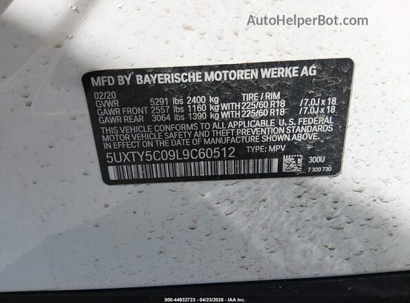 5UXTY5C09L9C60512 2020 BMW X3 White Вид підкапотного простору