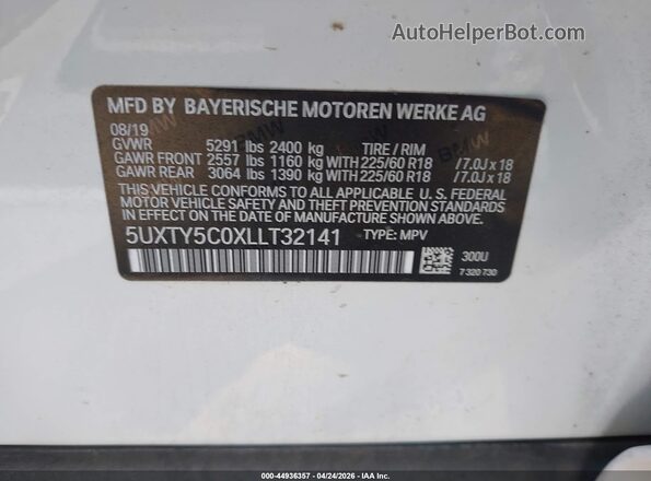 5UXTY5C0XLLT32141 2020 BMW X3 White Շարժիչի բաժամունքի տեսք