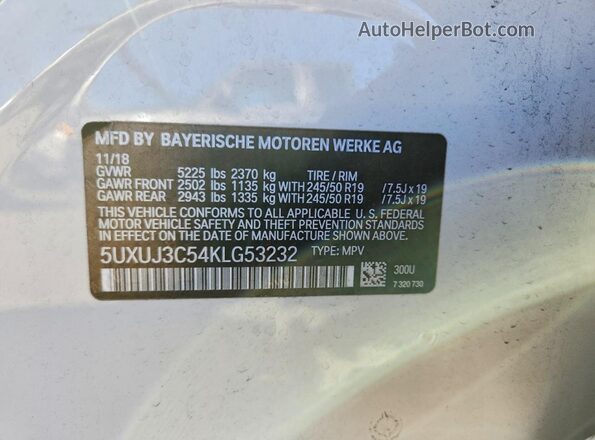 5UXUJ3C54KLG53232 2019 BMW X4 White 