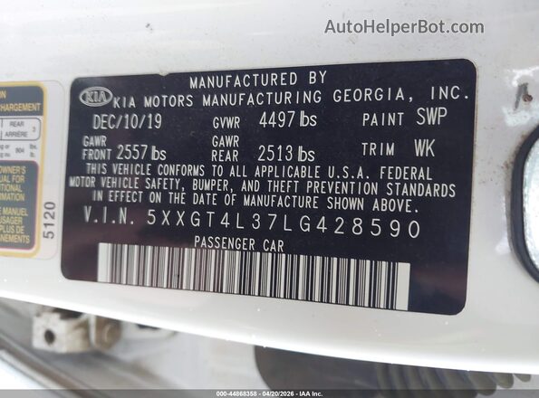 5XXGT4L37LG428590 2020 KIA OPTIMA Белый 