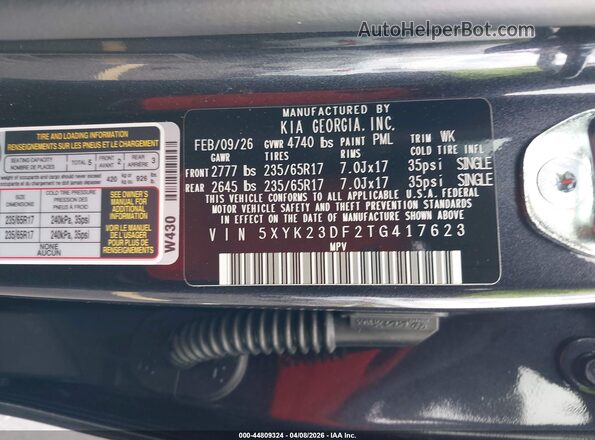 5XYK23DF2TG417623 2026 KIA SPORTAGE Black 