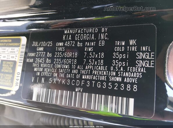 5XYK3CDF3TG352388 2026 KIA SPORTAGE Black Vista del compartimento del motor