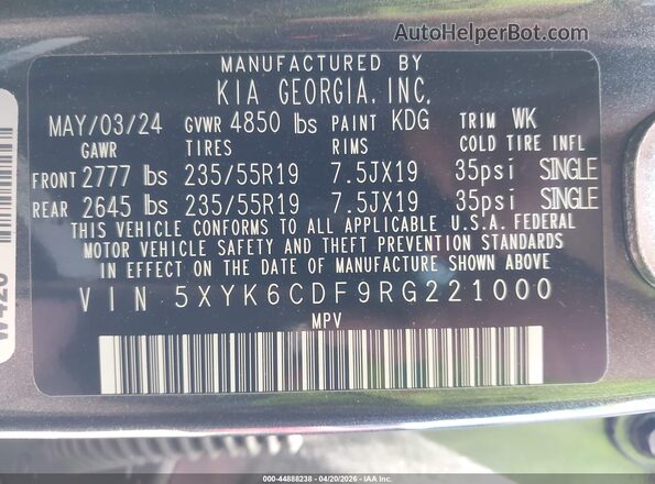 5XYK6CDF9RG221000 2024 KIA SPORTAGE Gray 
