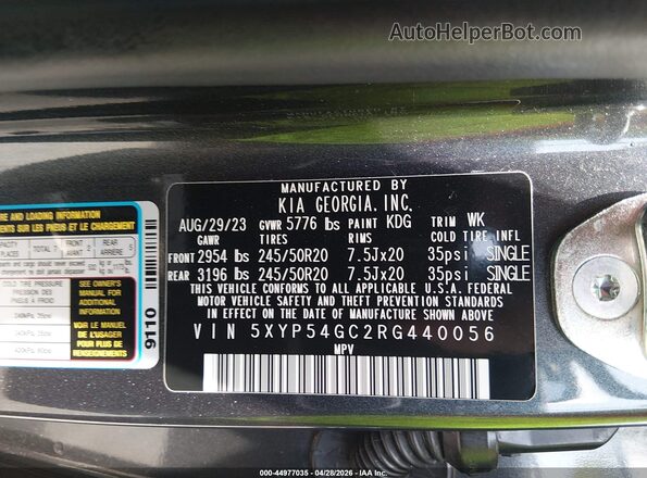 5XYP54GC2RG440056 2024 KIA TELLURIDE Gray Engine compartment view