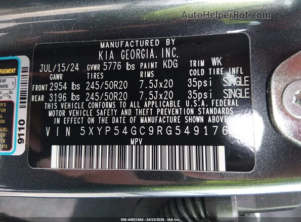 5XYP54GC9RG549176 2024 KIA TELLURIDE Gray Engine compartment view