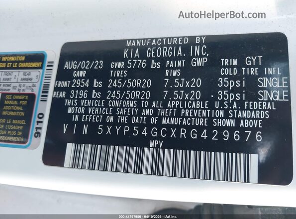 5XYP54GCXRG429676 2024 KIA TELLURIDE White Vista del compartimento del motor