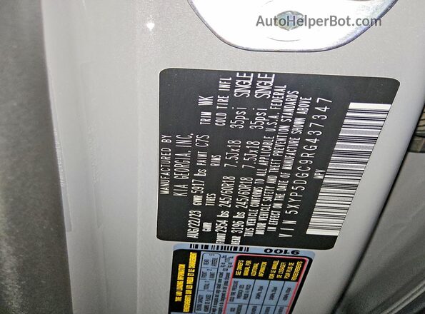 5XYP5DGC9RG437347 2024 KIA TELLURIDE Серый Вид наклейки с VIN-кодом