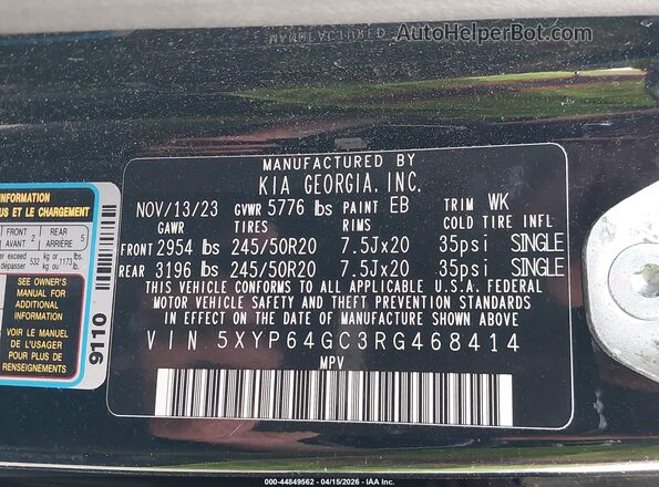 5XYP64GC3RG468414 2024 KIA TELLURIDE Black Вид підкапотного простору