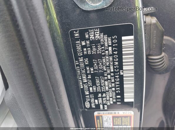 5XYRG4LC5MG047105 2021 KIA SORENTO Gray Շարժիչի բաժամունքի տեսք