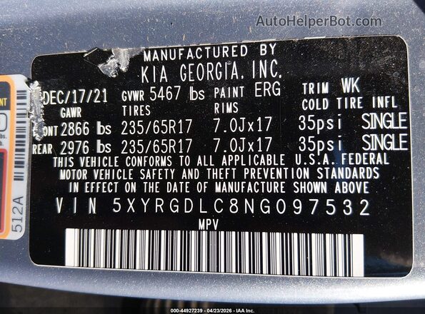 5XYRGDLC8NG097532 2022 KIA SORENTO Blue Widok komory silnika