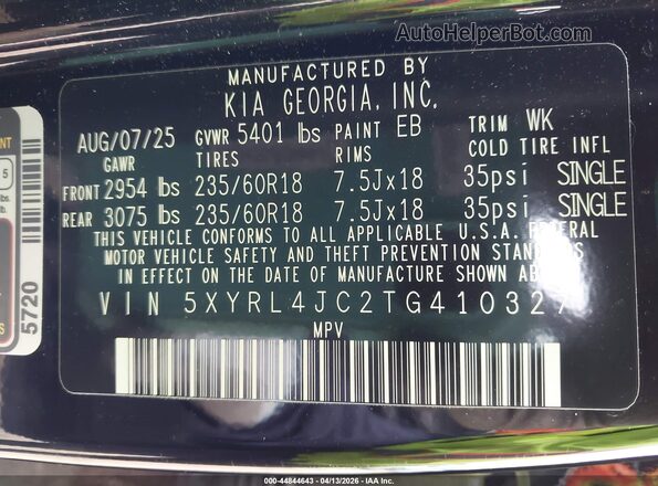 5XYRL4JC2TG410327 2026 KIA SORENTO Black Вид підкапотного простору