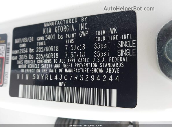 5XYRL4JC7RG294244 2024 KIA SORENTO White Շարժիչի բաժամունքի տեսք