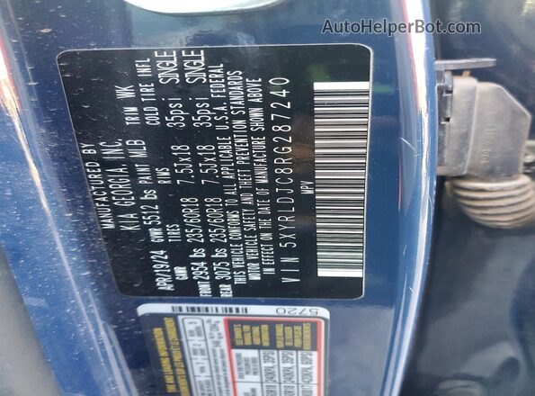 5XYRLDJC8RG287240 2024 KIA SORENTO Blue VIN sticker view