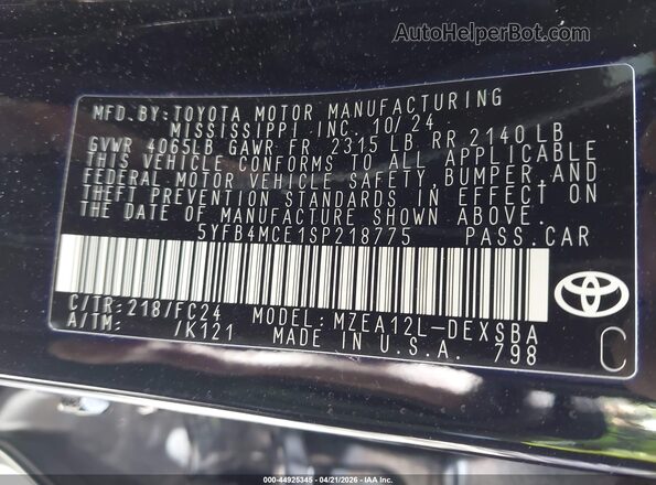 5YFB4MCE1SP218775 2025 TOYOTA LL Black Շարժիչի բաժամունքի տեսք