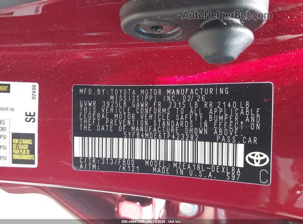 5YFB4MDE6TP423282 2026 TOYOTA LL Красный Вид подкапотного пространства