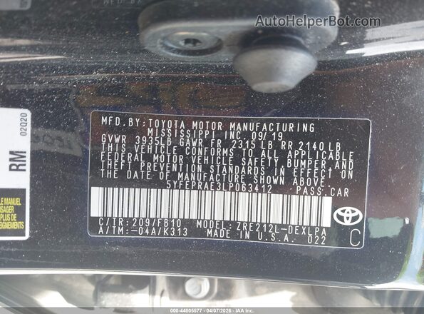 5YFEPRAE3LP063412 2020 TOYOTA LL Black ძრავის განყოფილების ხედი