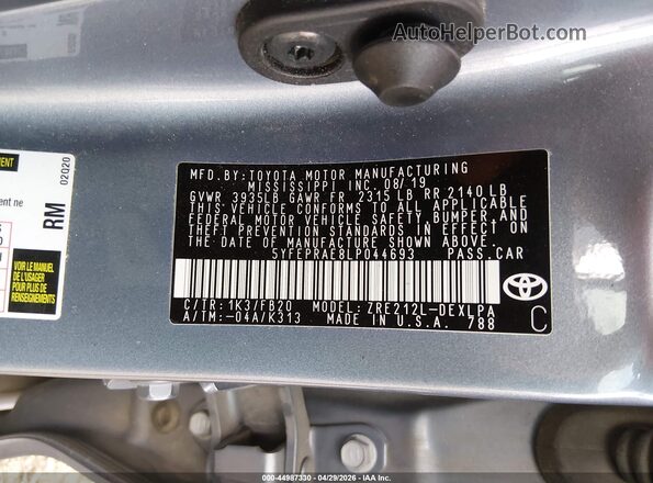 5YFEPRAE8LP044693 2020 TOYOTA LL Blue Widok komory silnika