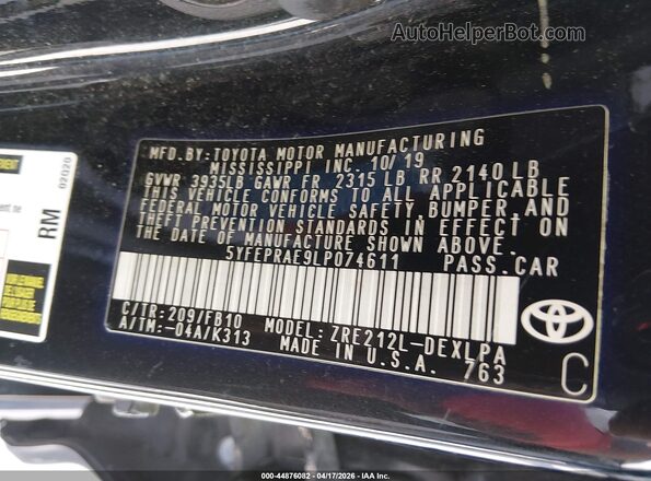 5YFEPRAE9LP074611 2020 TOYOTA LL Black Շարժիչի բաժամունքի տեսք