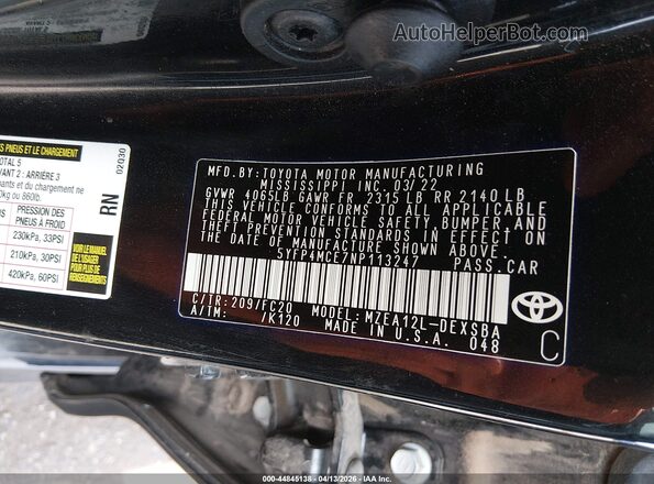 5YFP4MCE7NP113247 2022 TOYOTA LL Black 