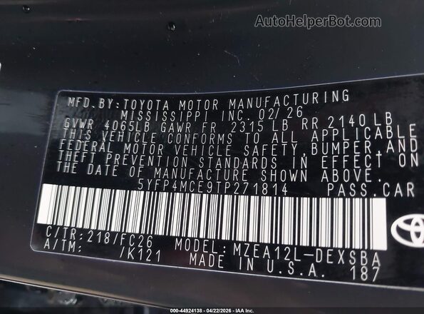 5YFP4MCE9TP271814 2026 TOYOTA LL Black 