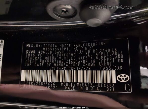 5YFS4MCE3RP177978 2024 TOYOTA LL Black 