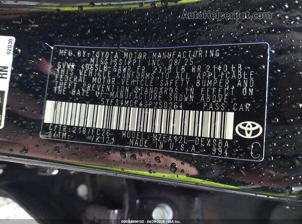 5YFS4MCE4SP250264 2025 TOYOTA LL Black Engine compartment view