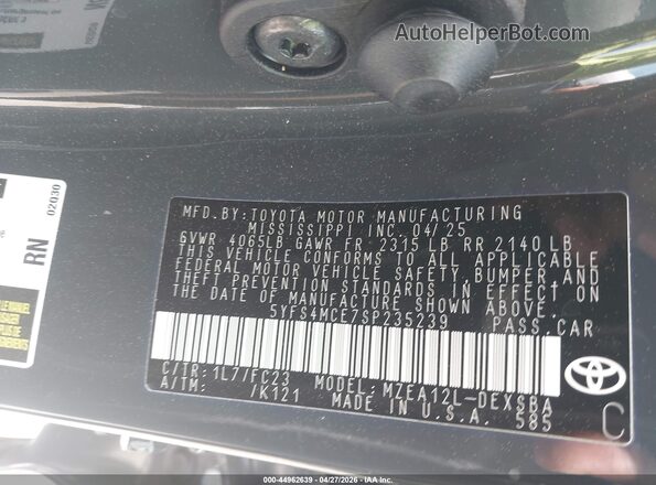 5YFS4MCE7SP235239 2025 TOYOTA LL Gray Widok komory silnika
