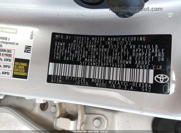 5YFS4MCE8PP145461 2023 TOYOTA LL Silver Engine compartment view