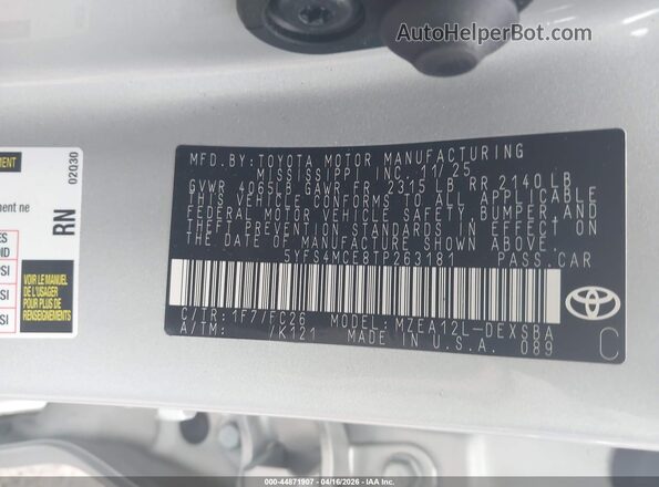 5YFS4MCE8TP263181 2026 TOYOTA LL Silver 