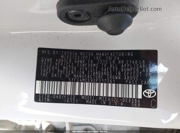 5YFS4MCE9SP217261 2025 TOYOTA LL White 