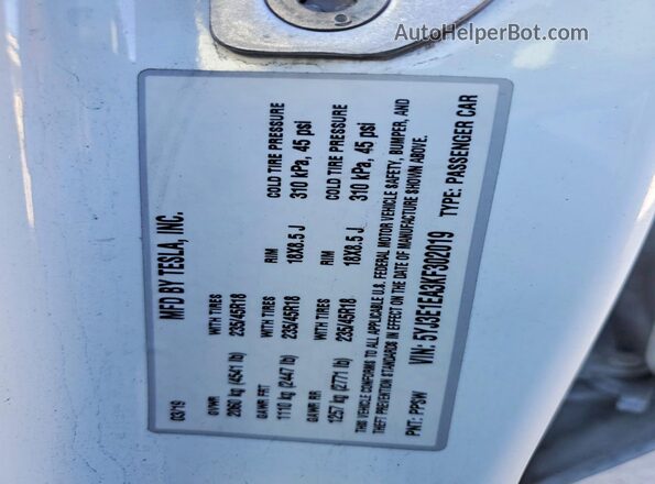 5YJ3E1EA3KF302019 2019 TESLA MODEL White 