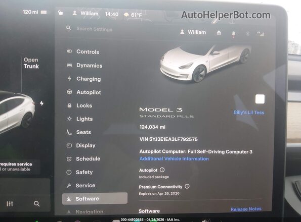 5YJ3E1EA3LF792575 2020 TESLA MODEL 3 White Вид задніх сидінь