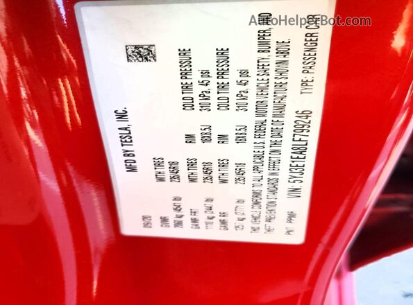 5YJ3E1EA8LF799246 2020 TESLA MODEL Red 