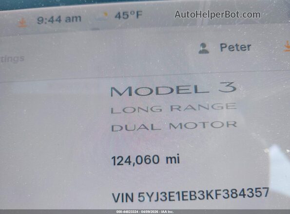 5YJ3E1EB3KF384357 2019 TESLA MODEL 3 Черный 