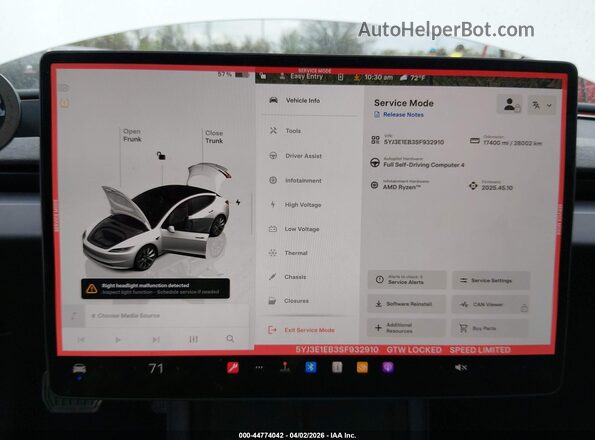 5YJ3E1EB3SF932910 2025 TESLA MODEL 3 White 